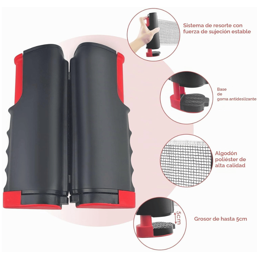 Set de Ping Pong Portátil con Red Retráctil · 2 Paletas