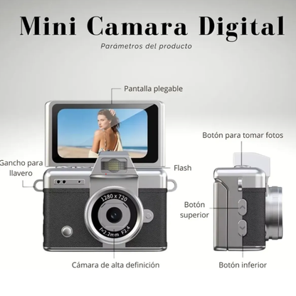 Mini Cámara Digital Vintage con Pantalla Abatible Llavero