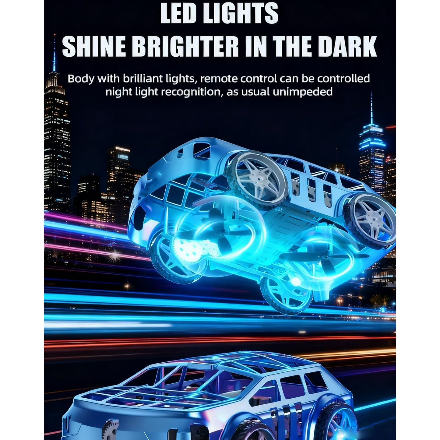 Auto-Dron 2 en 1 con Control Remoto y Luces LED