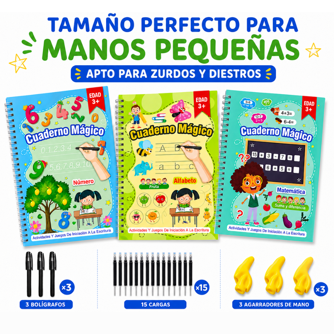 Set de 3 Cuadernos Mágicos Montessori · Reutilizables con Bolígrafo Mágic