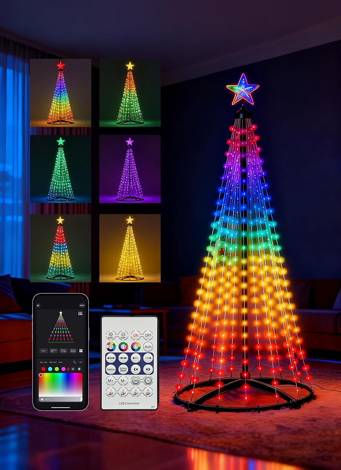 Árbol LED Inteligente en Cono · Cambia de color desde tu celular 🎄