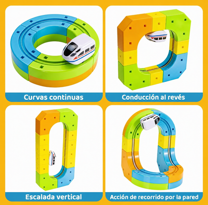 Tren Magnético Creativo 64 Piezas · Pistas Armables 3D + Tren USB Recargable