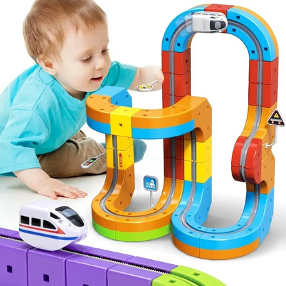 Tren Magnético Creativo 64 Piezas · Pistas Armables 3D + Tren USB Recargable