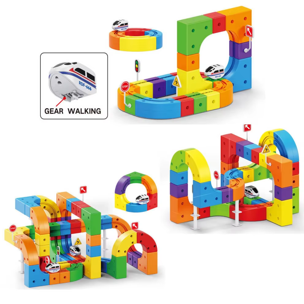 Tren Magnético Creativo 64 Piezas · Pistas Armables 3D + Tren USB Recargable